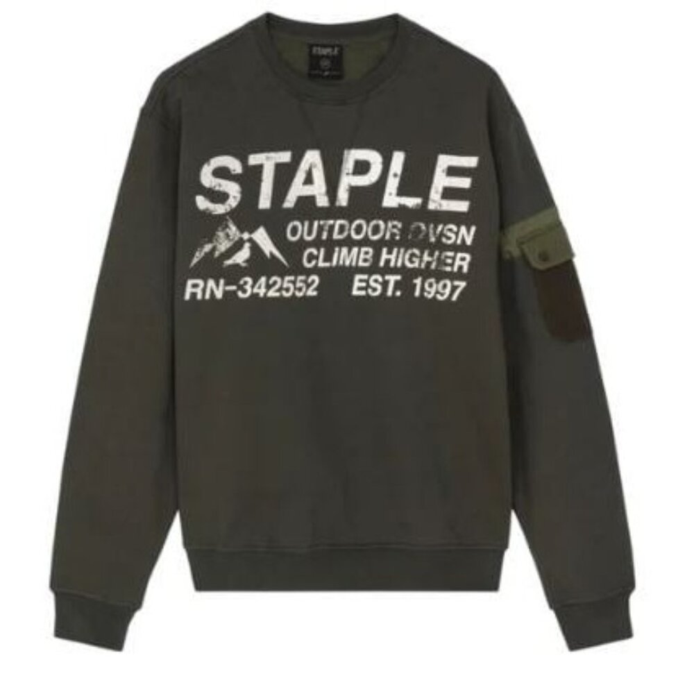 Staple Outdoor DVSN Pkt Crewneck Forest Green Size Medium 2309C7376
